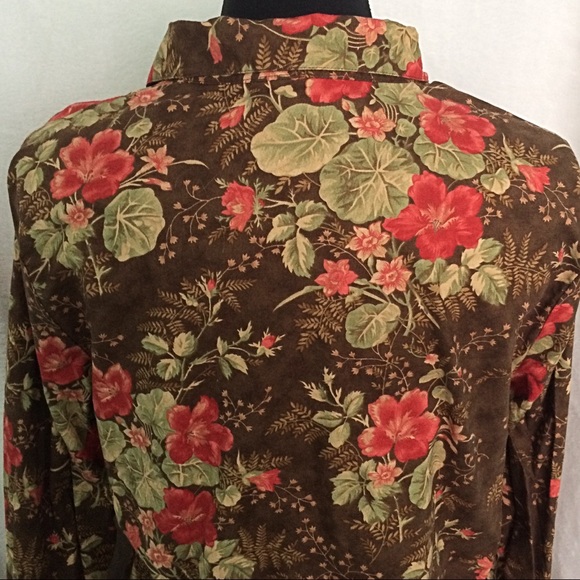 Appleseed's Red Brown Floral Print Button Shirt - Picture 5 of 8